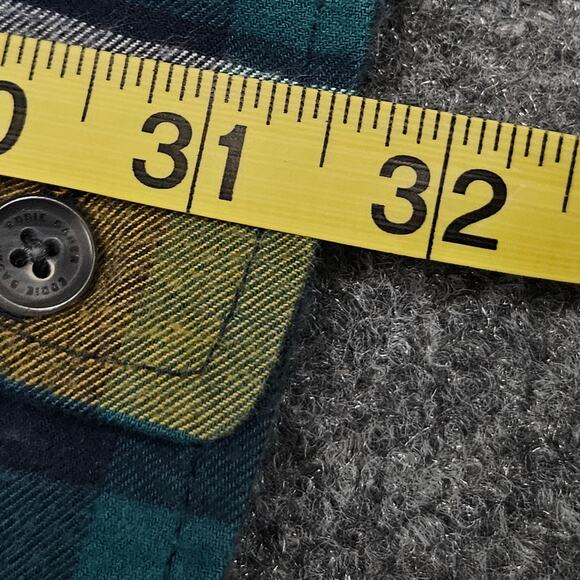 Eddie Bauer Plaid Flannel Hoodie Shirt M Womens Blue Green Yellow Cotton Casual - Picture 12 of 16